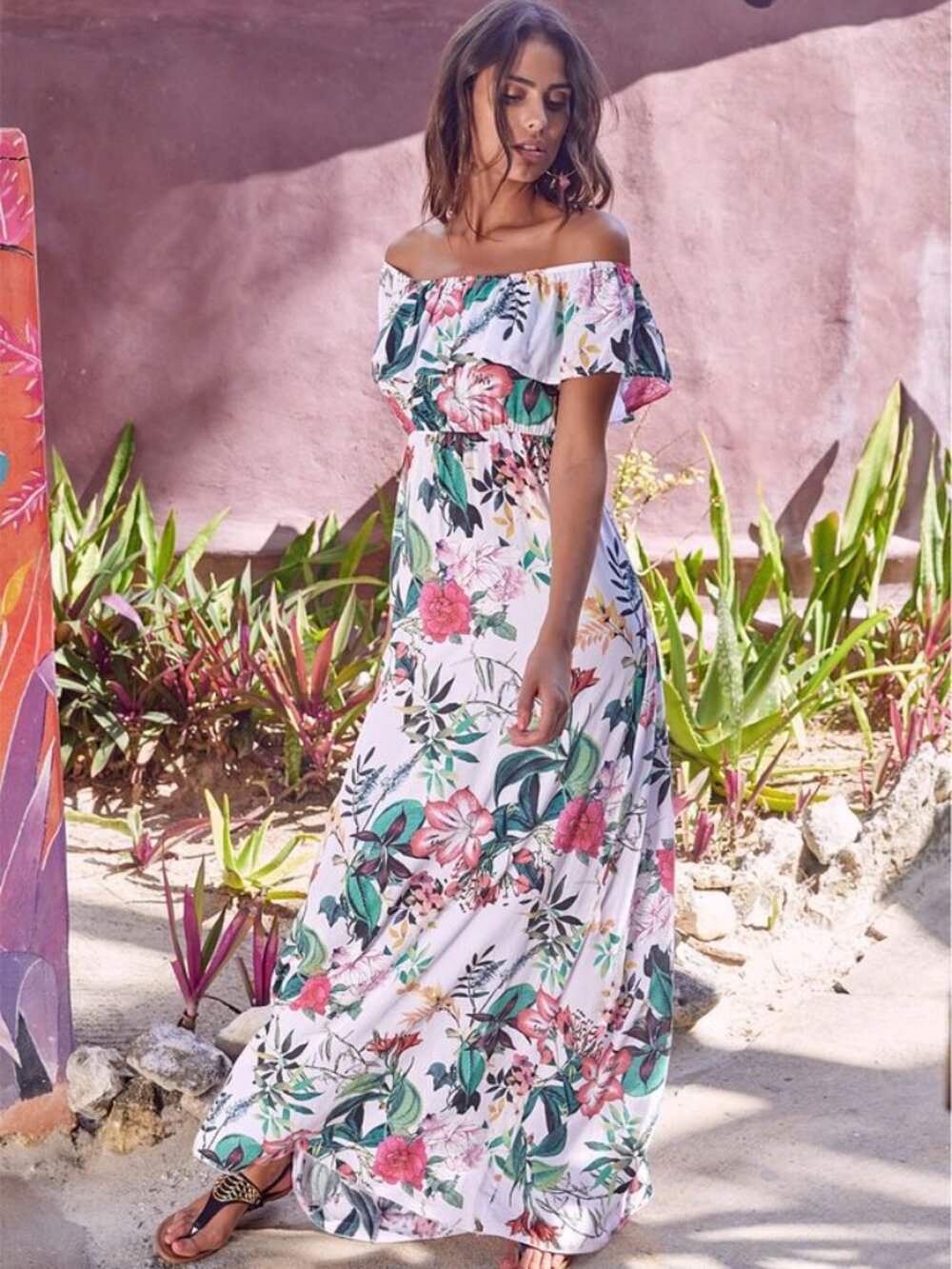 New Maternity  Off The Shoulder Flowy Maxi Dress with Pockets
